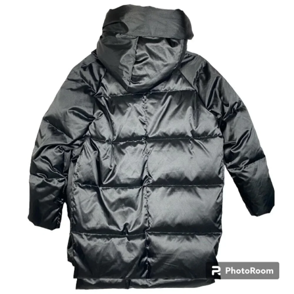 Orolay black satin finish puffer coat S duck down fill urban edgy mid length - Picture 5 of 13